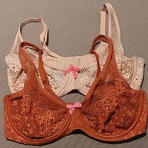 Bundle of 2 VS 36DD Unlined Demi Orange Tan/Nude